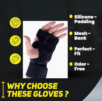 HW Weight Lifting Gloves for Men & Women – Gym Workout Gloves with Wrist Support, Full Palm Protection & Grip – Breathable Gloves for Crossfit, Training, Fitness & Strength Workouts