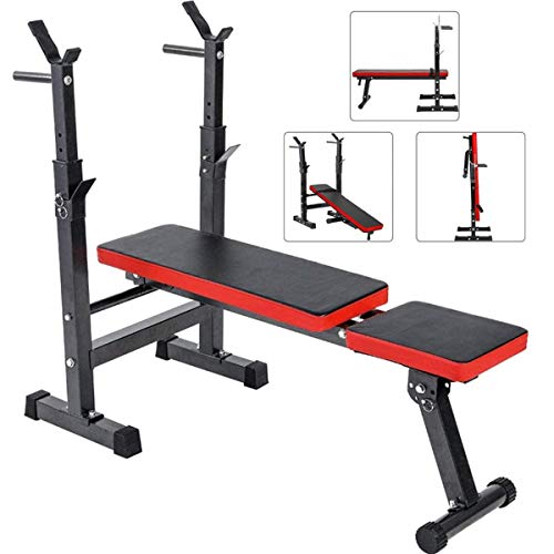 Multi-Function Weight Lifting Home Gym Fitness Barbell Rack Dipping Station Squat Stand, Foldable Bench Press Stool with Bench Press Stool for Indoor Dumbbells Workout