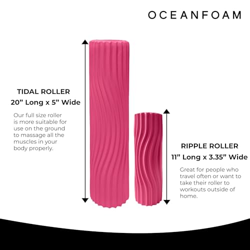 Tidal Roller - Hot Pink - Muscle Massage Foam Roller for Back Pain & Stretching - Firm and Ergonomic Wide Wave Textured - Yoga, Athletics, & Wellness - Full Size, 20" x 5" - color: Hot Pink