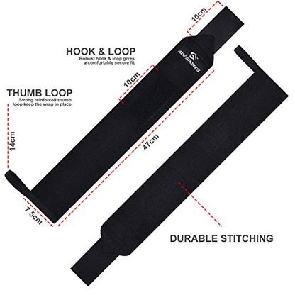 AQF Wrist Wraps for Weightlifting & Powerlifting, 18" USPA Approved (Pair) - color: Full Black