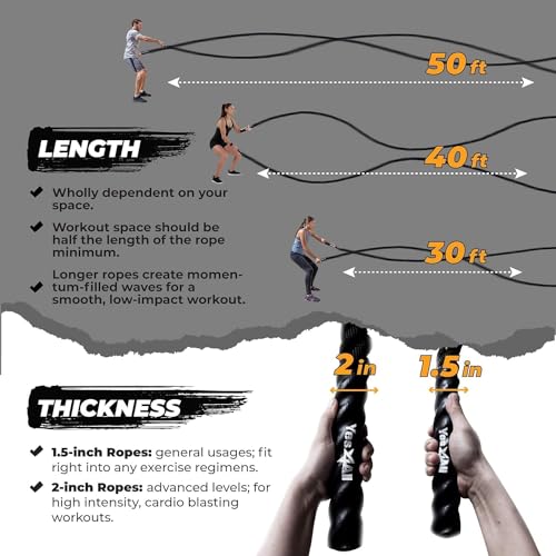 Yes4All 1.5/2 Inch Battle Ropes with Extra Protective Sleeve, Workout Ropes for Cross-Training Home Gym & Fitness Exercises, Strength Training - 30,40,50 Feet Lengths Available - color: B. 2 inch - 40 feet