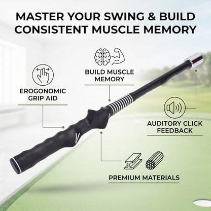 Golf Swing Trainer, Grip Correction Swing Click Feedback Training Aid Weighted Portable Indoor Outdoor Practice Stick for Beginner Tempo Golfers, Golf Gifts for Men