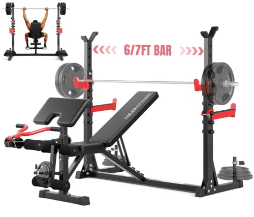 YOLEO 6-in-1 Weight Bench Set, 880LBS Adjustable Bench with Rack & Curl Pad
