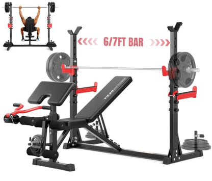 YOLEO 6-in-1 Weight Bench Set, 880LBS Adjustable Bench with Rack & Curl Pad