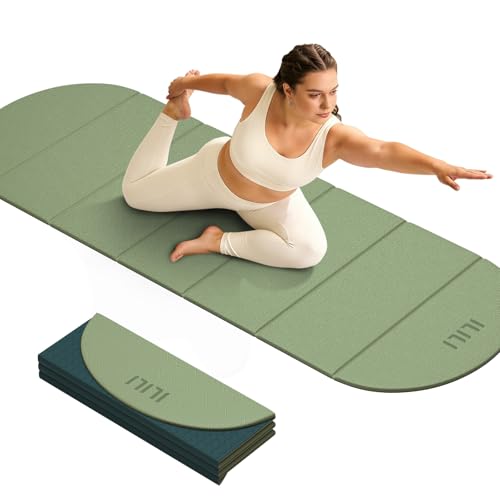 ILILI Foldable Yoga Mat-Semicircular, 10mm Thick, TPE Material, Extra Long 75"L x 26"W, Soft and Comfortable Folding Oval Mat 0.4 Inches, Easy to Carry and Store, 190*66cm Portable Multi-Functional Use for Yoga, Home Exercise & Outdoor - color: Grass Gree