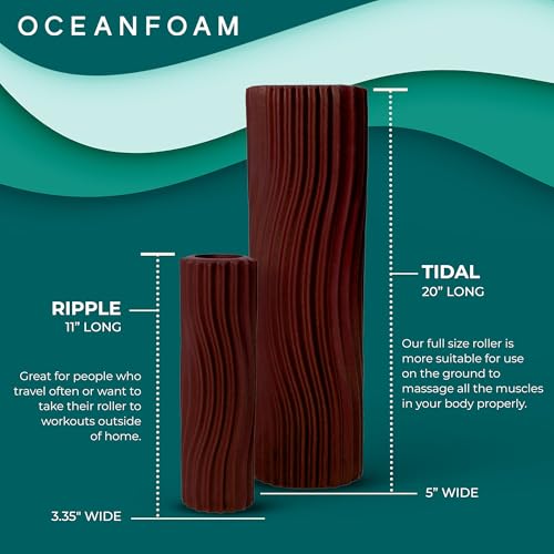 Tidal Roller - Maroon - Muscle Massage Foam Roller for Back Pain & Stretching - Firm and Ergonomic Wide Wave Textured - Yoga, Athletics, & Wellness - Full Size, 20" x 5" - color: Maroon
