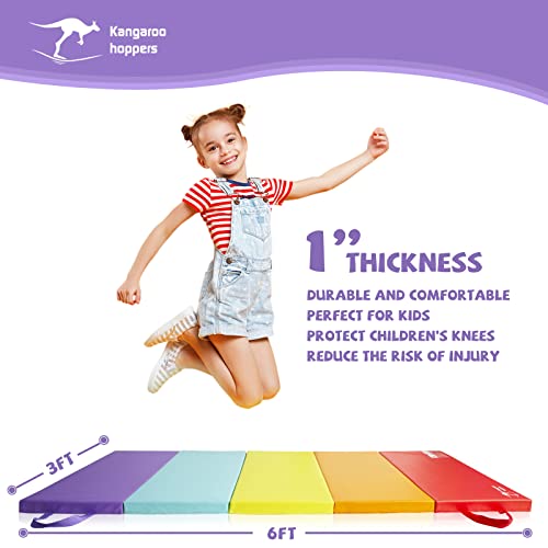 Kangaroo Hoppers Gymnastics Tumbling Mats for Kids, Foldable Gym Mat with Carrying Handles for Home Activity Play