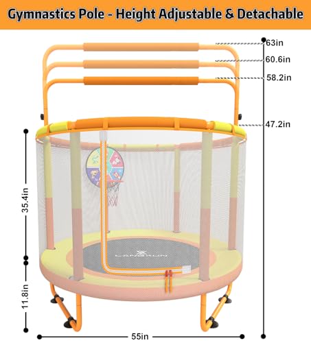 60" 6-in-1 Kids Trampoline, 5ft Mini Toddler Trampoline for Girls Boys - color: Orange&Yellow 6-in-1