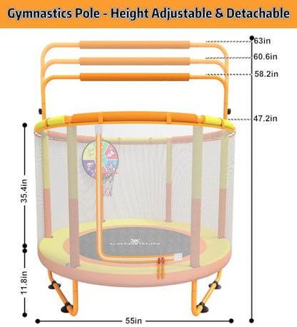 60" 6-in-1 Kids Trampoline, 5ft Mini Toddler Trampoline for Girls Boys - color: Orange&Yellow 6-in-1