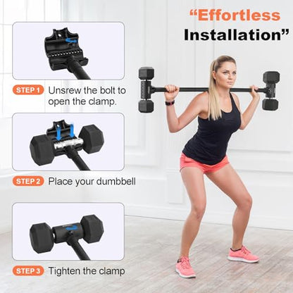 Dumbbell to Barbell Converter, Transform Dumbbells to Barbell Bar, Dumbbell Barbell Converter for Home Gym, Adjustable to 200 lb Capacity