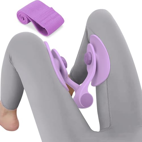 Pelvic Floor Exercise Device Available in 35 lb and 49 lb Resistance, Kegel and Inner Thigh Muscle Trainer, Home Workout Equipment for Postpartum Recovery, Women and Men, with Band - color: Purple