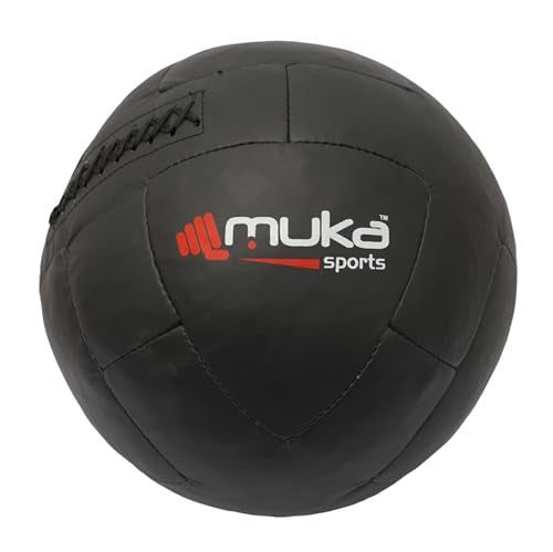 5 kg Wall Ball Soft Synthetic Leather Shell Weighted Medicine Ball for Pilates, Yoga, Strength Training & Physical Therapy with Non-Slippery Grip - color: Black with Laces