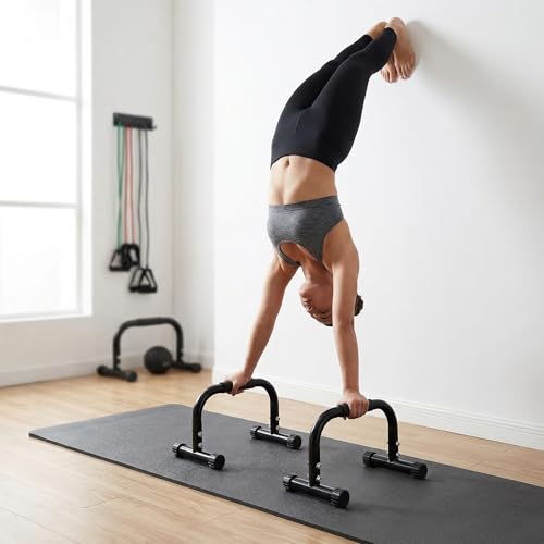 2 Pack Parallettes Bars, 10" High Steel Push Up Handles Bars Strength Training Anti-Slip Calisthenics Equipment for Handstand, Full Planche, L-sit & Dip, Home Fitness & Gym Floor Workouts
