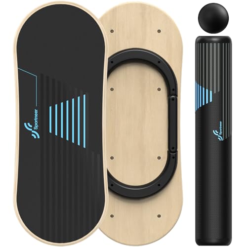 Sportneer Balance Board 7 Modes Wobble Board with Adjustable Stoppers Exercise Balancing Stability Trainer for Improve Balance, Surf Trainer & Physical Therapy - Roller and 2.8'' Ball Included