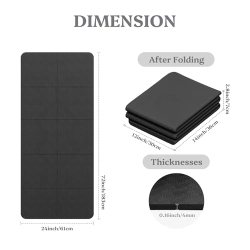 Foldable Yoga Mat Non Slip, Pilates Fitness Mats, 72" x 24" Extra Width ＆ Thick, Anti-Tear Exercise Mat with Carrying Strap and Bag, Workout Mats for Stretching,Yoga Studio,Gym or Home Workouts