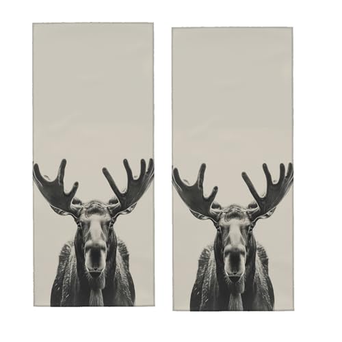 Moose Hand Towel for Bathroom 2 Pack,Soft Microfiber Face Towels for Bath,Kitchen,Spa,and Gym,Decorative Absorbent Polyester Towels,Perfect for Home or Hotel Decor 14.5x28in - color: Moose13