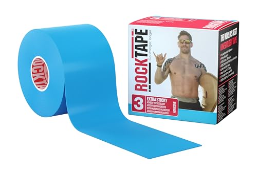 RockTape Extra Sticky Kinesiology Tape - Athletic Tape for Muscle Pain Relief, Injury Recovery - Microscopic Skin Lifting & Decompression - Sweat & Water Resistant - color: Blue, style: EXTRA STICKY