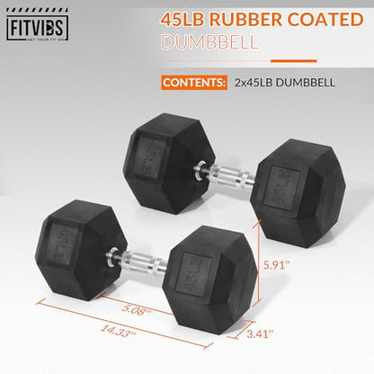 Fitvids Hex Rubber Coated Dumbbells Hand Weights Pairs for Exercises and Fitness and Home Gym, Pairs - style: 45LBS Pair