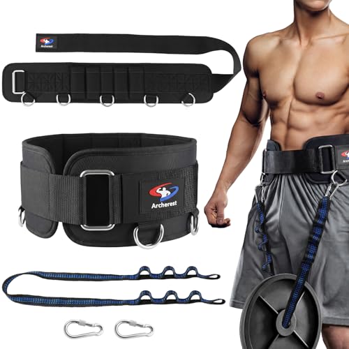 5 D-Rings Weightlifting Belt & Dip Belt with Adjustable 8- Loop 30.7" Nylon Strap, Weighted Gym Belts for Pull Up, Dips,Squat, Powerlifting & Deadlift, Weight Lifting Belt with Structured Back Support