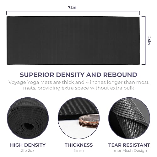 Voyage Yoga Mat, 4 Pack, 72" x 24" Extra Long Exercise Mat, 5mm Thick Bulk Yoga Mats for Schools, Anti-Tear, Non Slip Fitness Mat for Gym or Studio