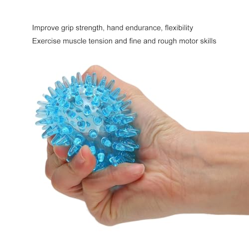 Agatige 2PCS 7CM Spiky Massage Balls, Strength Recovery Exercise Ball, Hollow Soft Stress Reflexology, Stress Relief Massage Ball for Hand Wrist (Transparent Blue, 2PCS) - size: 2PCS