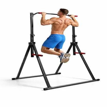 Folding Pull Up Bar, Power Tower Dip Station, Adjustable Height Strength Training Horizontal Bar, Triangular Design Exercise Equipment Chin Up Bar for Home Outdoor Gym