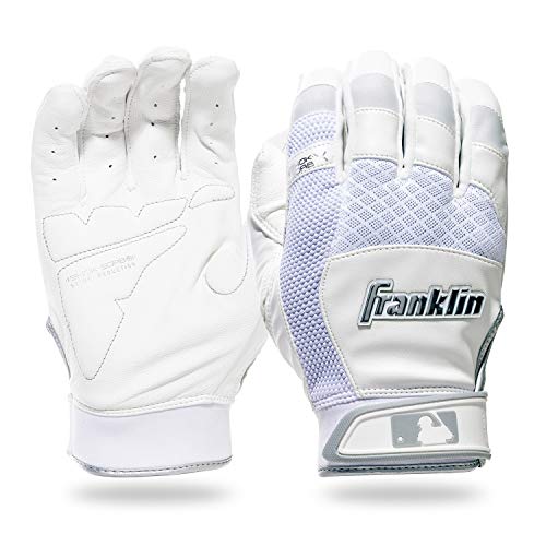Franklin Sports MLB Baseball Batting Gloves - Shok-Sorb X Batting Gloves for Baseball + Softball - Adult + Youth Padded Non-Sting Batting Glove Pairs - Multiple Colors + Sizes - color: White/Chrome, size: Youth Medium