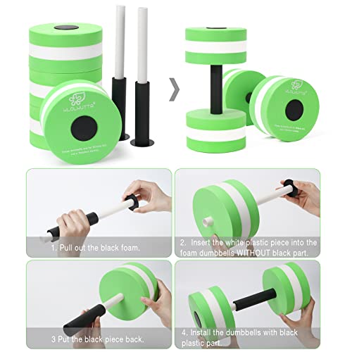 Water Dumbbells, Pool Weights for Water Exercise, 2 Pcs Aquatic Barbells - color: Green