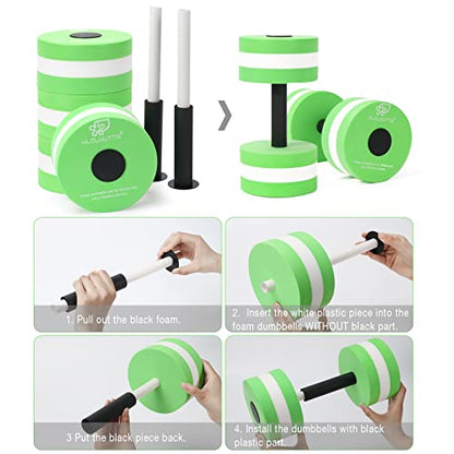 Water Dumbbells, Pool Weights for Water Exercise, 2 Pcs Aquatic Barbells - color: Green