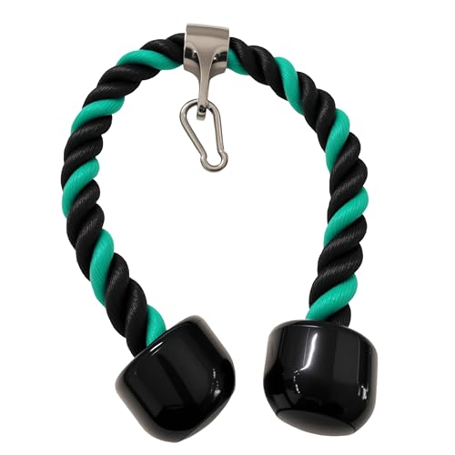 Heavy Tricep Rope Cable Machine Accessories Nylon Tricep Rope for LAT Pull Down Pulley System Attachment, for Home Gym Weight Fitness with Carabiner - color: Green&Black