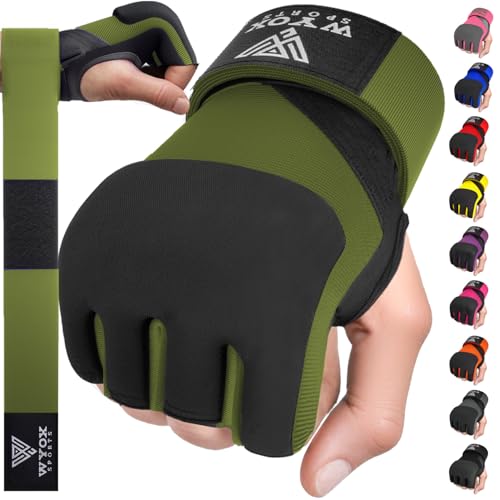 WYOX Gel Boxing Hand Wraps Inner Gloves for Men & Women, 80cm Quick Wrist Straps, Padded Knuckle Protection for Muay Thai Kickboxing, Hand Wraps for Boxing & Martial Arts - color: Army Green, size: Small-Medium