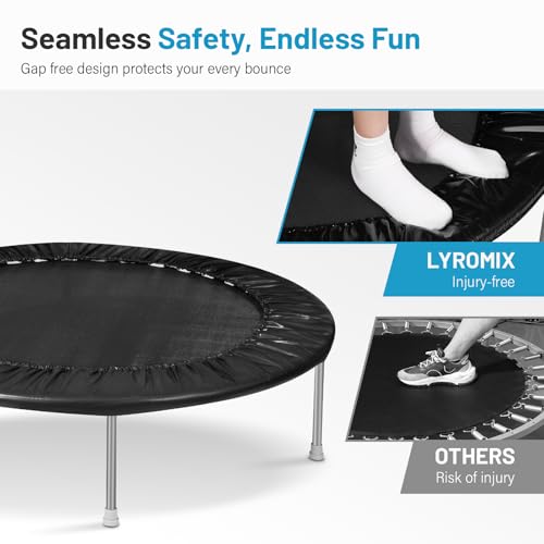 40" / 48" Rebounder Trampoline for Adults with Adjustable Bar, Mini Fitness Trampoline for Adults and Kids, Small Exercise Trampoline with Handle for Indoor Outdoor Workout