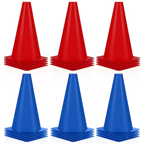 Hoteam 30 Pcs Traffic Cones Plastic Sport Agility Train - color: Red,Blue, size: 9inch