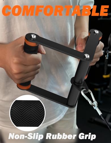 Double D Row Handle Cable Attachment for Gym & Home Workouts, V Bar Cable Attachment with Non-Slip Grips, Orange