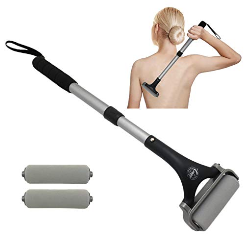 EASACE Lotion Applicator for Back & Body, Long Handle 21.5inch Adjustable Lotion Roller with 2 Replacement Roller for Back self(Silver) - color: Silver