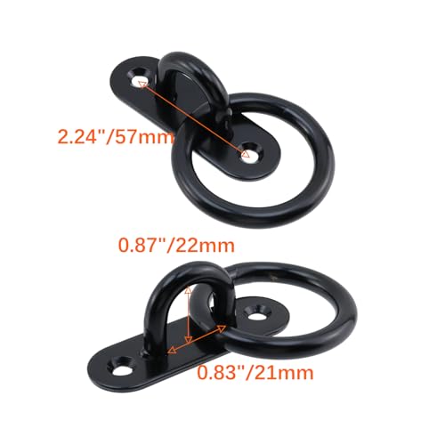 Semetall M8 Black Ceiling-Wall Mount Hook & Pad Eye Plate - 4 Pack 304 Stainless Steel Deck Hardware, Heavy Duty Anchor Rings for Boat Rigging, Yoga Swings, Hammocks & Marine Suspension(Oval) - size: M8 - Oval