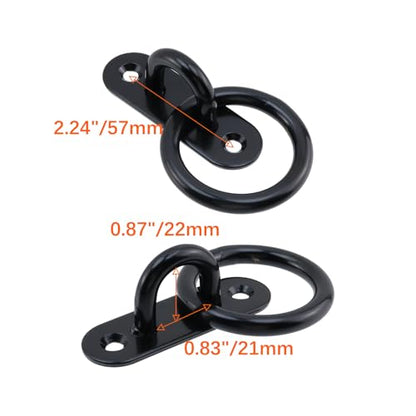 Semetall M8 Black Ceiling-Wall Mount Hook & Pad Eye Plate - 4 Pack 304 Stainless Steel Deck Hardware, Heavy Duty Anchor Rings for Boat Rigging, Yoga Swings, Hammocks & Marine Suspension(Oval) - size: M8 - Oval