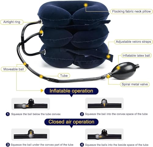 Neck Stretcher, Cervical Traction Device, Neck Traction Device, Cervical Neck Traction Device for Neck Pain Relief, Adjustable Inflatable Neck Brace, Neck Decompression Home Use (Blue) - color: Blue