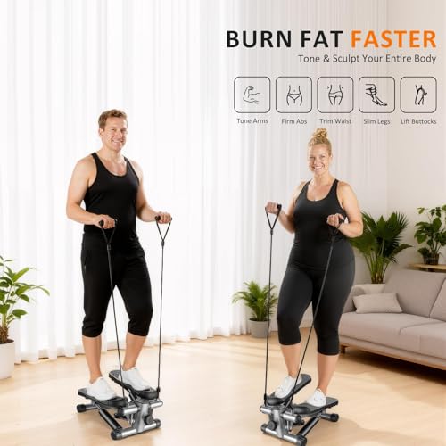 Stair Stepper with Resistance Bands for Home Exercise, Mini Stepper Machine for Indoor Fitness, Portable Home Gym Stepper for Full Body Workout, 300LBS Capacity - style: Grey
