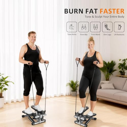 Stair Stepper with Resistance Bands for Home Exercise, Mini Stepper Machine for Indoor Fitness, Portable Home Gym Stepper for Full Body Workout, 300LBS Capacity - style: Grey