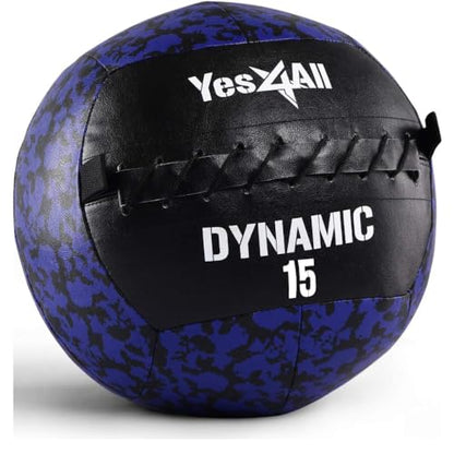 Yes4All Wall Ball, Soft Leather Weighted Iron Sand Ball for Dynamic Multifunctional Exercise, 6 LB - 30 LB - color: B. Soft Surface - Dynamic, style: D. 15LB