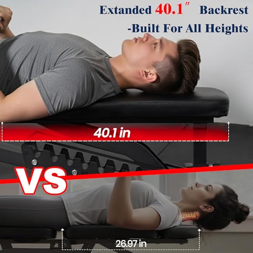 Adjustable Weight Bench, Adjustable Flat Incline Decline Home Gym Bench, Heavy-Duty 12-Gauge Steel Frame with Leg Extension and Preacher Pad for Small Space Apartment Room