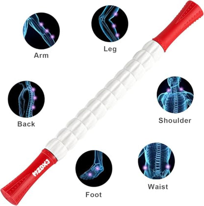 Muscle Roller Massage Roller Stick- Deep Tissue Fascia Blaster for Myofascial Pain Relief, Lymphatic Drainage & Body Sculpting, Handheld Physical Therapy & Recovery Tool (Red White-20 inch) - color: Red White