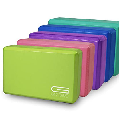 Golberg Foam Yoga Block – For Fitness, High Intensity Support and Improving Strength or Flexibility Pink/Green/Dark Green/Purple/Blue – 1/2/4 Pack - color: 4 Pack - Blue