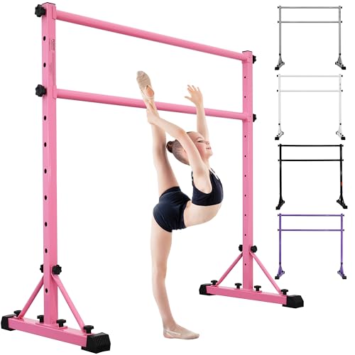 Adjustable Ballet Barre,Portable Dance bar,Fitness Equipment for Dance & Balance Excercise,Super Sturdy for Balance Workout,Weight Limit 250 LBS - color: Pink, style: Steel Cross Bar