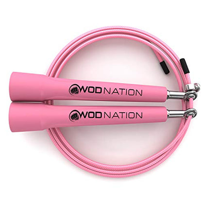 WOD Nation Adjustable Speed Jump Rope For Men, Women & Children - Blazing Fast Fitness Skipping Rope Perfect for Boxing, MMA, Endurance - color: Pink