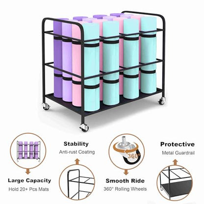 Yoga Mat Holder Organizer Yoga Mat Storage Rack Basket for Home Gym Exercise Workout Equipment Storage Shelf Cart