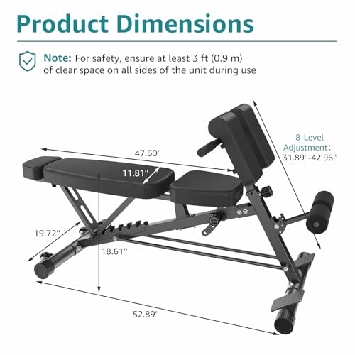 OLIXIS Adjustable Weight Bench, 660 LBS Foldable Workout Bench Press | Heavy Duty Chest Press Machine with Hyper Back Extension & 2 Wheels, for Flat Incline Decline Sit Up for Home Gym - color: Black