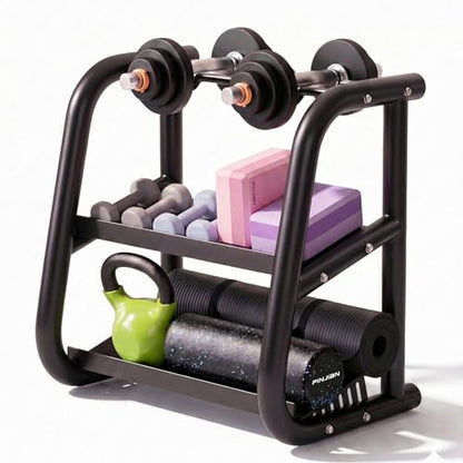 3-Tier Dumbbell Rack, Weight Rack for Dumbbells, Home Gym Storage for Dumbbells Kettlebells Yoga Mat and Balls, All in One Workout Storage, Powder Coated Finish Steel