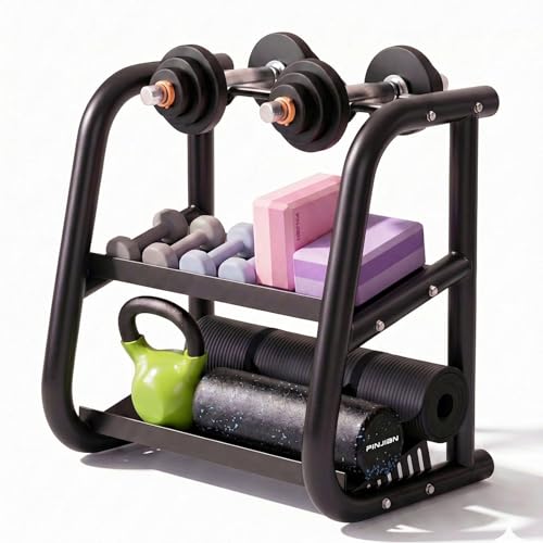3-Tier Dumbbell Rack, Weight Rack for Dumbbells, Home Gym Storage for Dumbbells Kettlebells Yoga Mat and Balls, All in One Workout Storage, Powder Coated Finish Steel